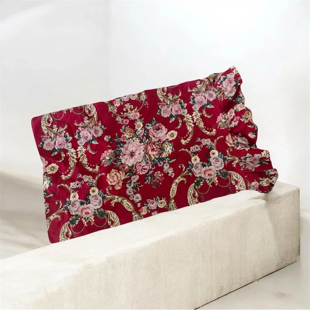 Ralph Lauren Vintage Marseilles 2 piece Red Ruffle Floral King Size Pillow cases